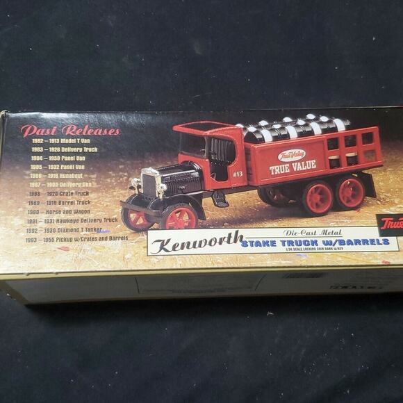 Ertl Die-cast Metal Kenworth True-Value Stake Truck W/barrels coin bank - Picture 2 of 2
